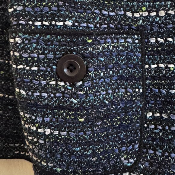 St. John Cropped Tweed Evening Jacket Sz 12 Blue, Teal, & Black 3/4 Sleeve - Picture 7 of 7
